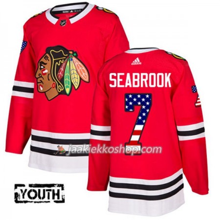 Lapsille NHL Chicago Blackhawks Pelipaita Brent Seabrook 7 Adidas 2017-2018 Punainen USA Flag Fashion Authentic